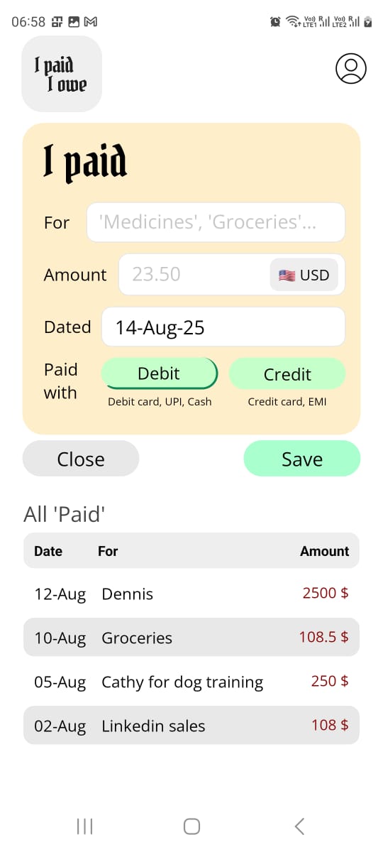 iPaid iOwe screenshot