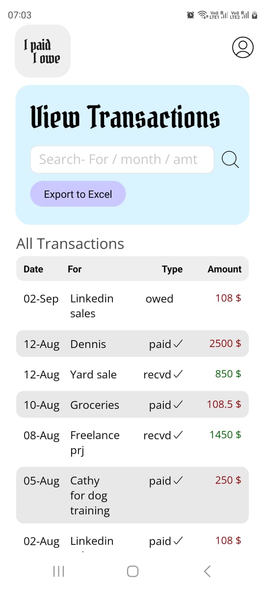 iPaid iOwe screenshot
